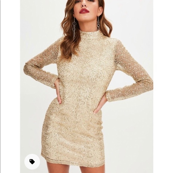 Missguided Dresses & Skirts - NWT Missguided Gold Sparkly Long Sleeve Bodycon Dress